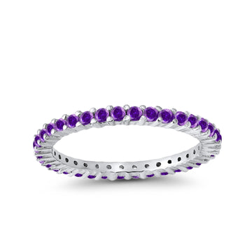 Full Eternity Wedding Band Round Simulated Amethyst CZ Ring 925 Sterling Silver
